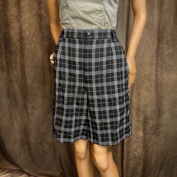 Savion Vintage High Rise Plaid Shorts Black White Wide Leg Women's 10 Preppy 90s - Picture 1 of 8